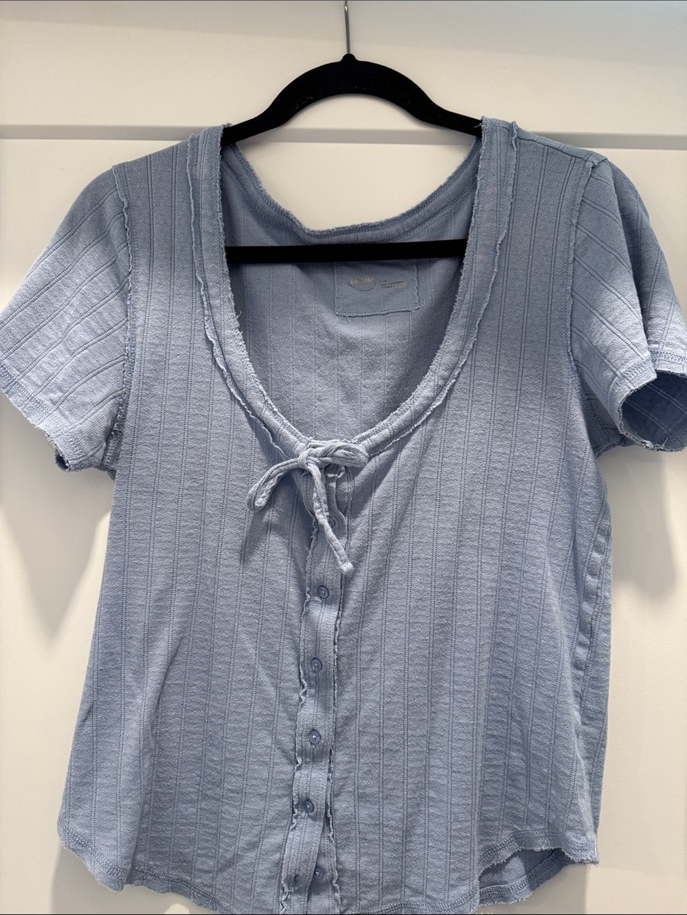 aerie Powder Blue Short Sleeve Tie-Front Button Shirt